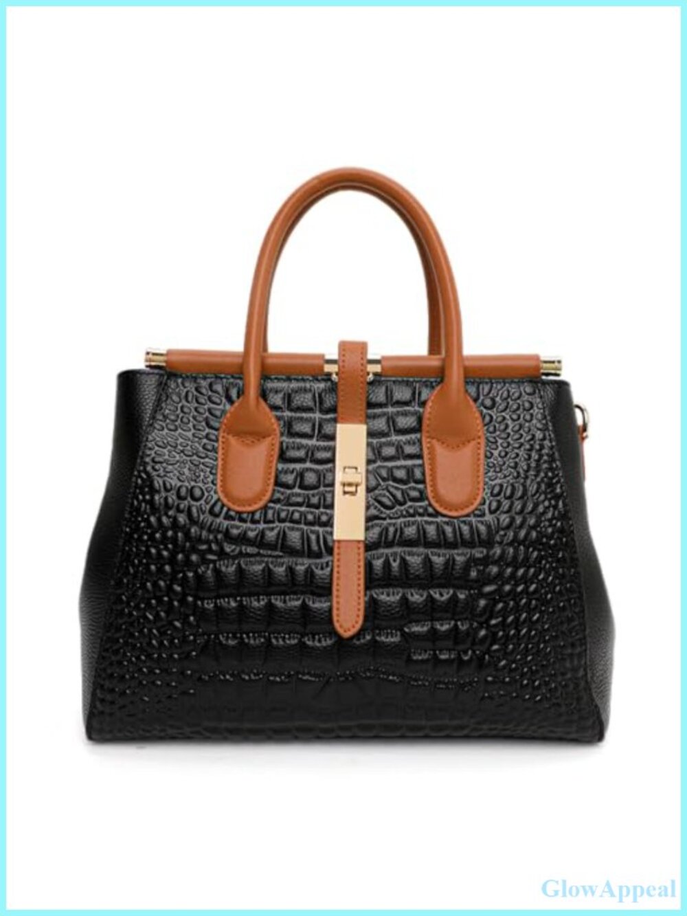 Genuine Leather Crocodile Embossed Satchel Handbag Detachable Strap Large